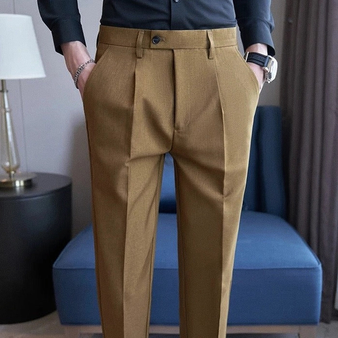 Men's Polyviscose Satin-finish Khaki Tailored Trousers | Relvorn