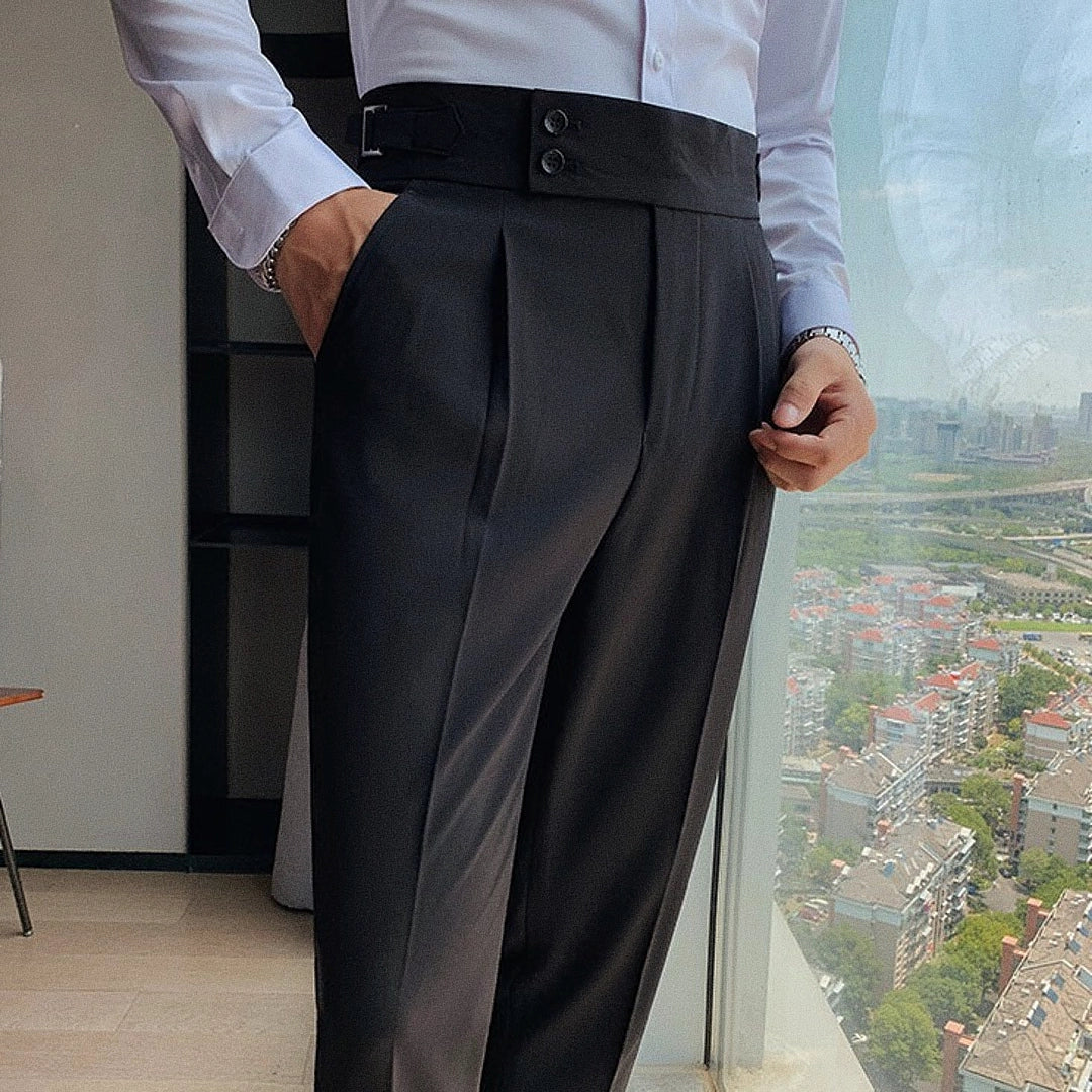 Men's Polyviscose Satin-finish Black Tailored Trousers | Relvorn