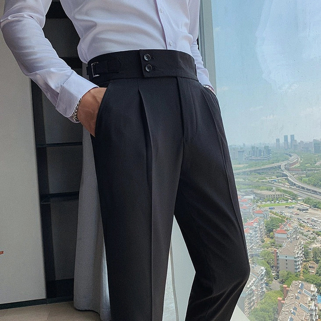 Men's Polyviscose Satin-finish Black Tailored Trousers | Relvorn