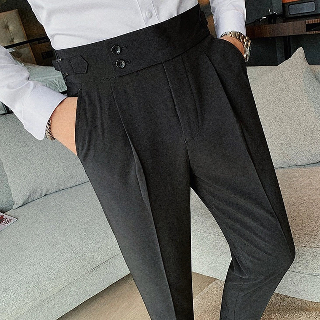 Men's Polyviscose Satin-finish Black Tailored Trousers | Relvorn