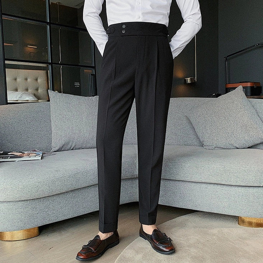 Men's Polyviscose Satin-finish Black Tailored Trousers | Relvorn