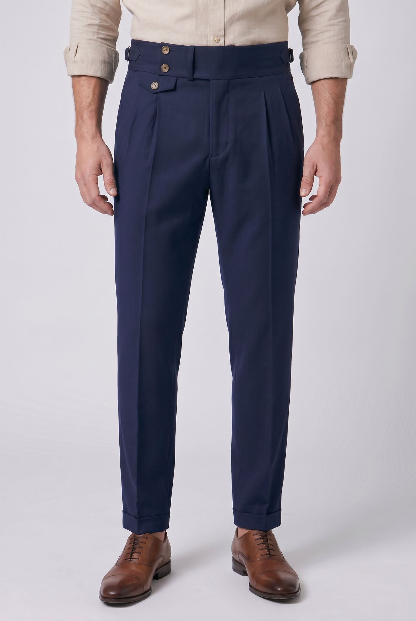 Men's Polyviscose Satin-finish Blue Navy Tailored Trousers | Relvorn