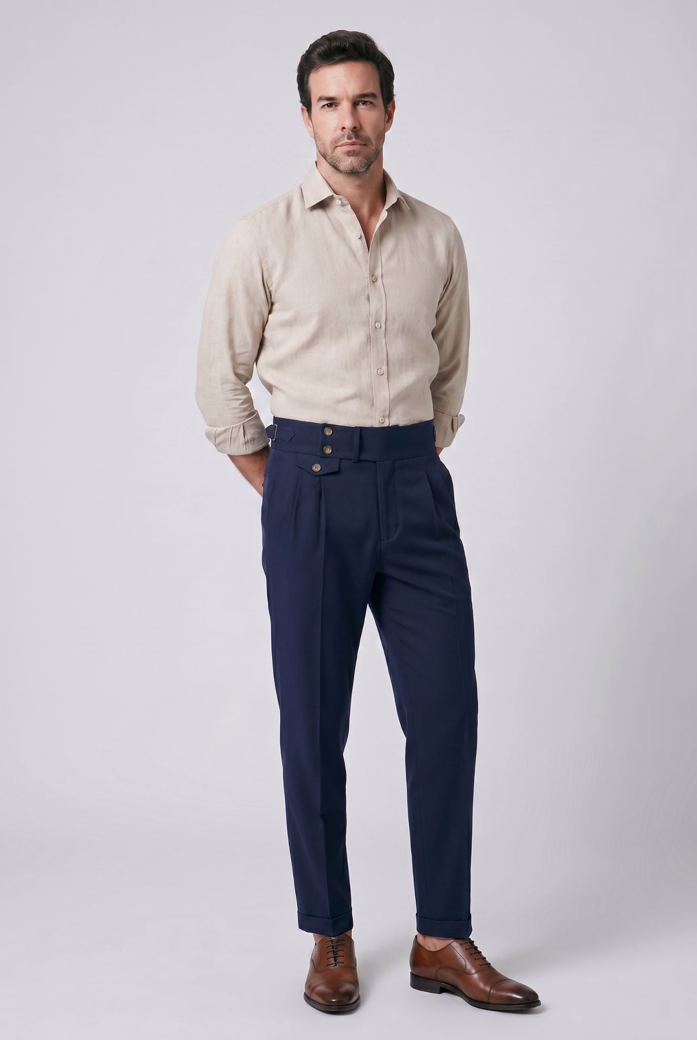 Men's Polyviscose Satin-finish Blue Navy Tailored Trousers | Relvorn