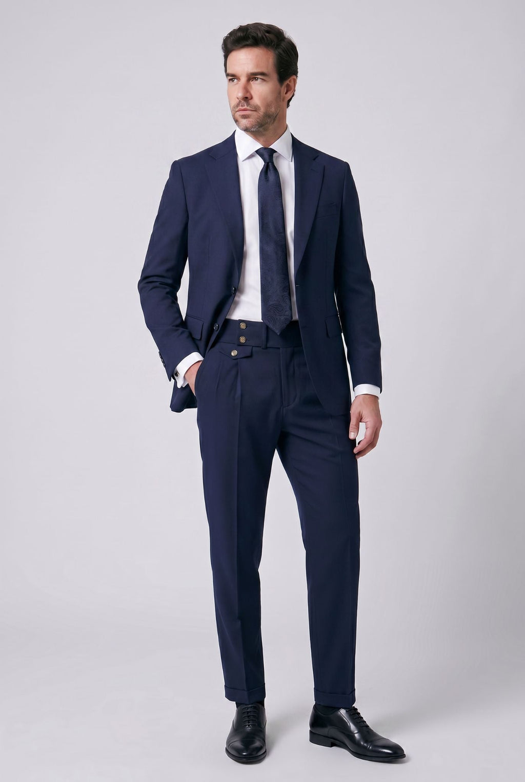 Men's Polyviscose Satin-finish Blue Navy Tailored Trousers | Relvorn