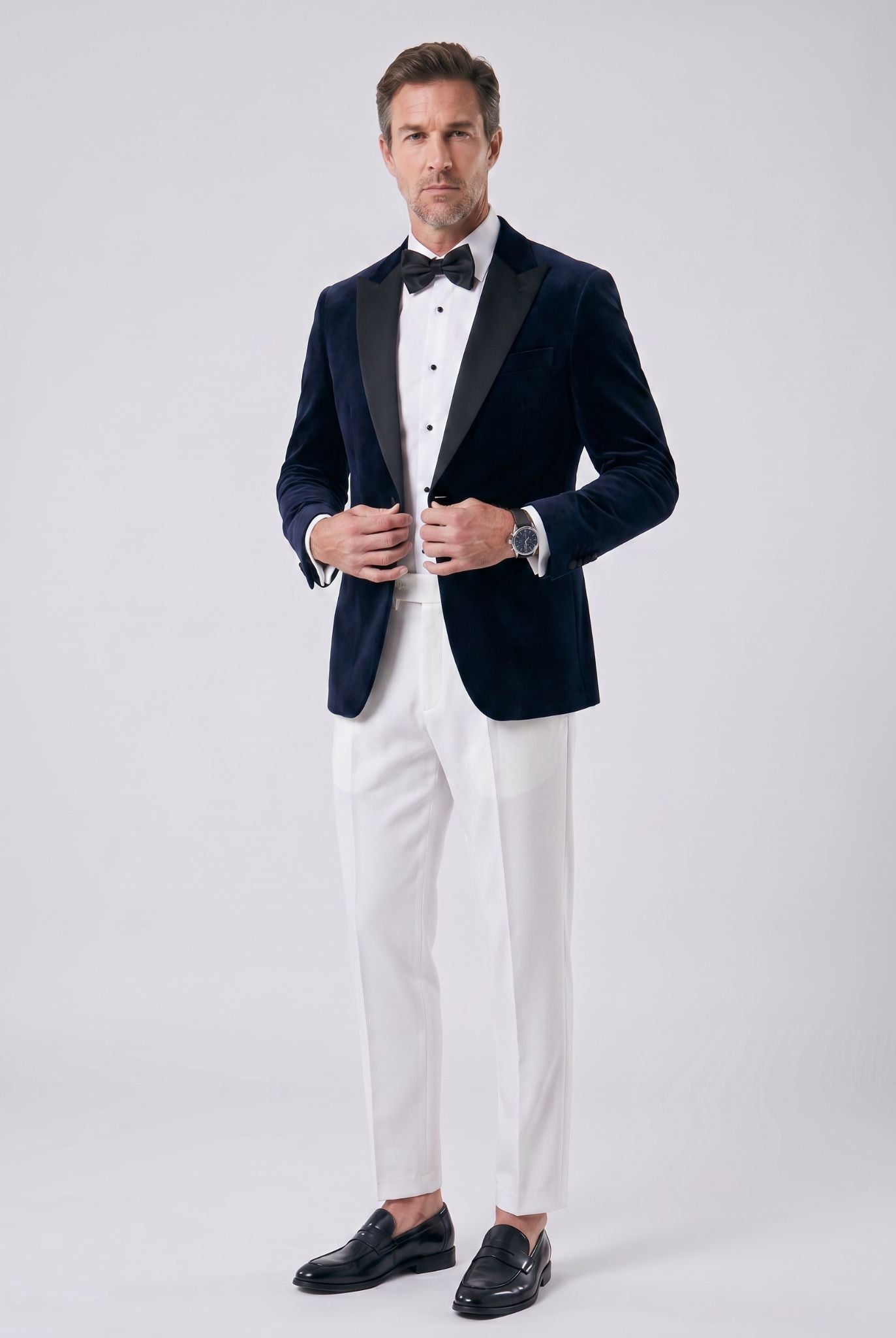 Men's Polyviscose Satin-finish White Tailored Trousers | Relvorn