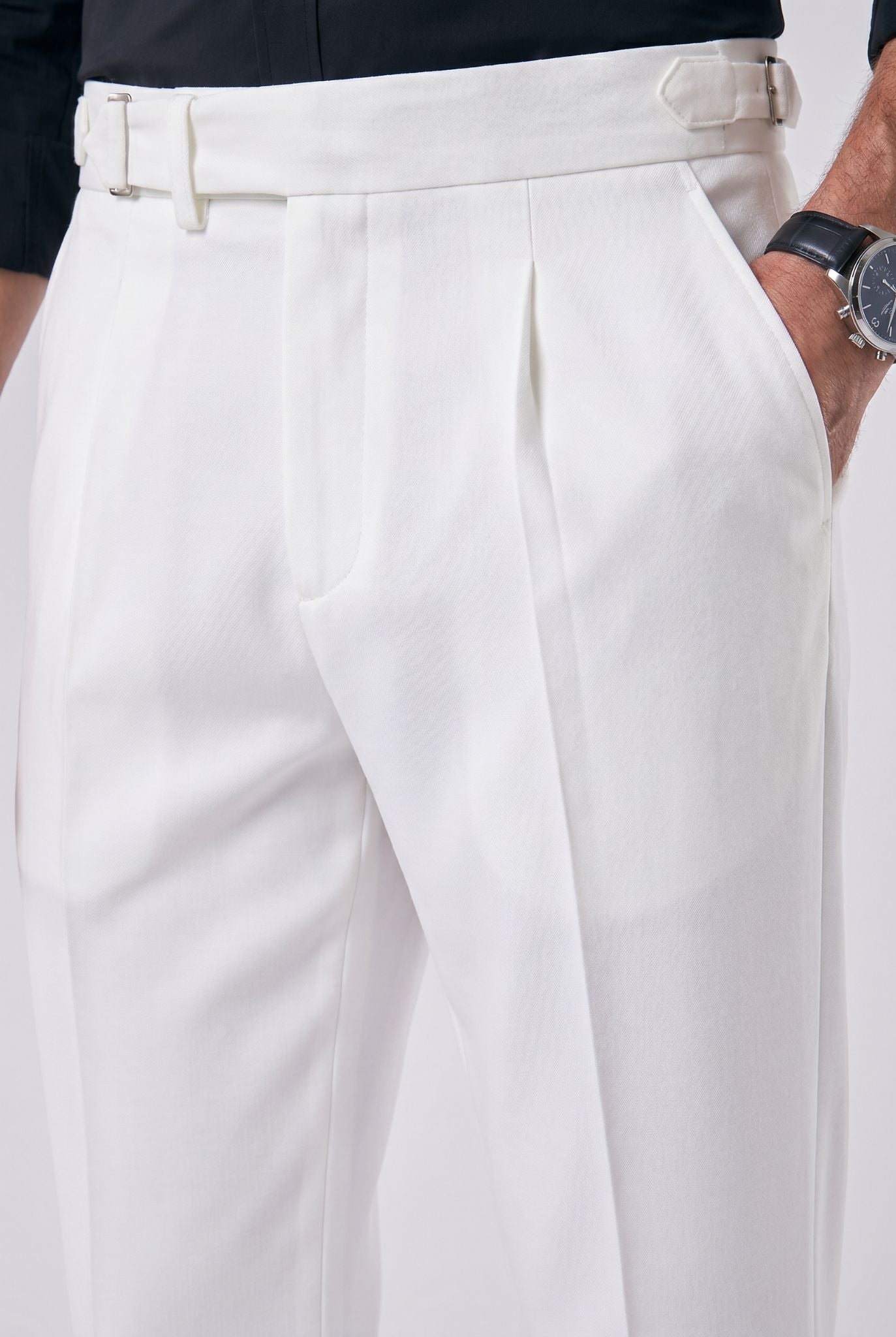 Men's Polyviscose Satin-finish White Tailored Trousers | Relvorn
