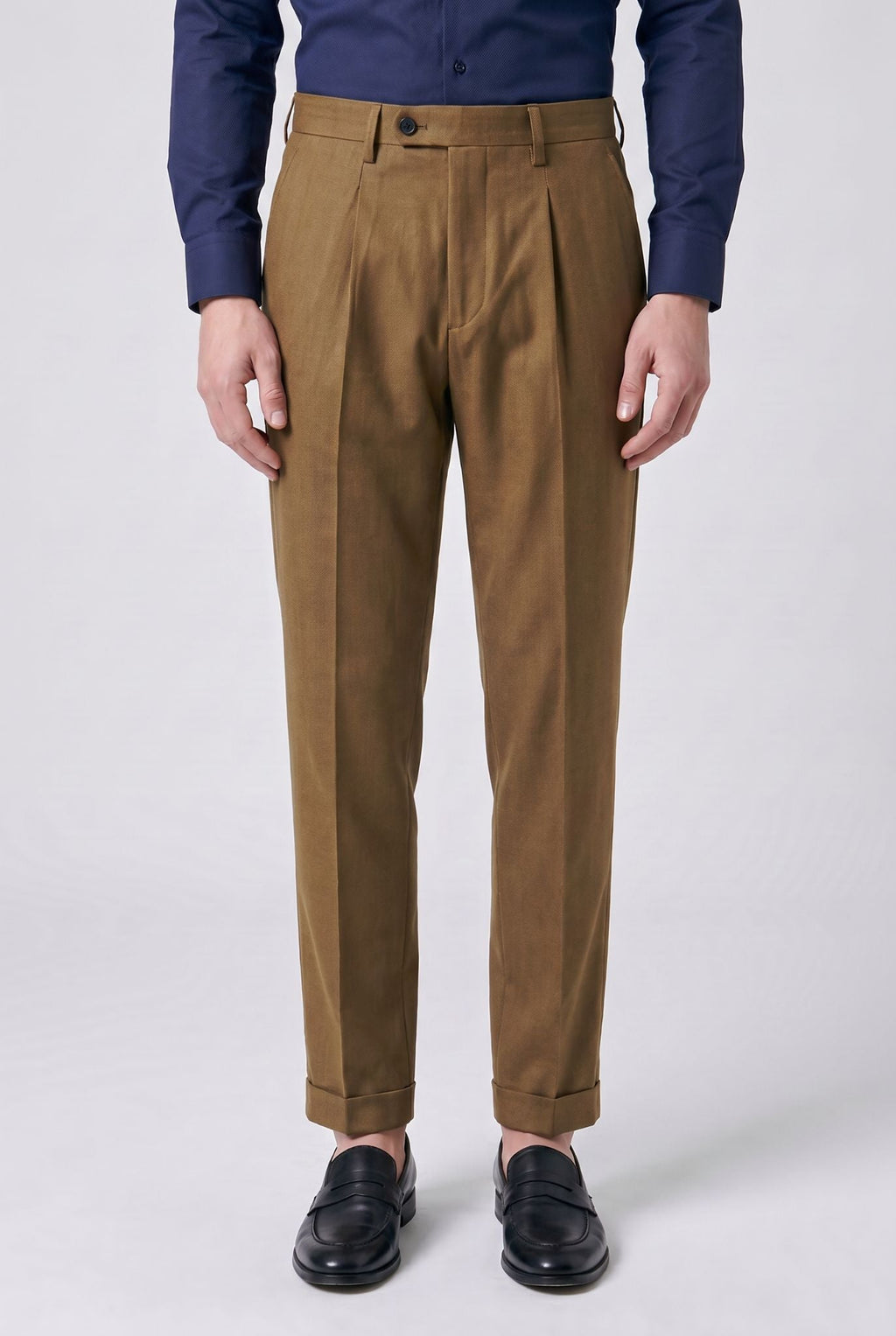 Men's Polyviscose Satin-finish Khaki Tailored Trousers | Relvorn