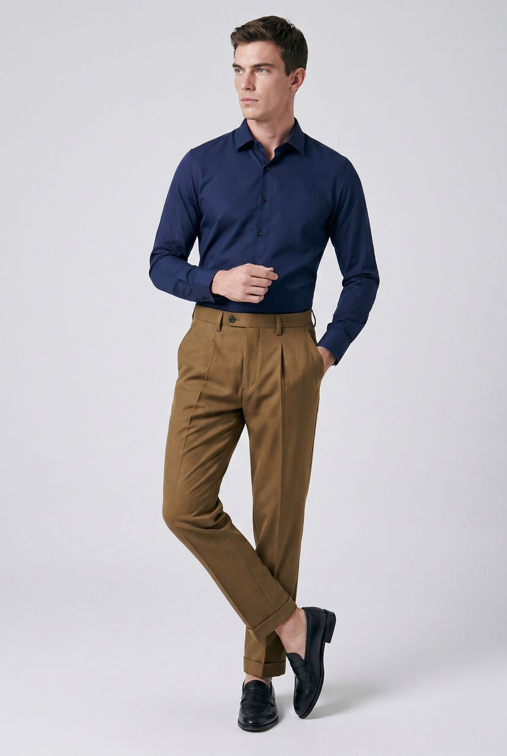 Men's Polyviscose Satin-finish Khaki Tailored Trousers | Relvorn