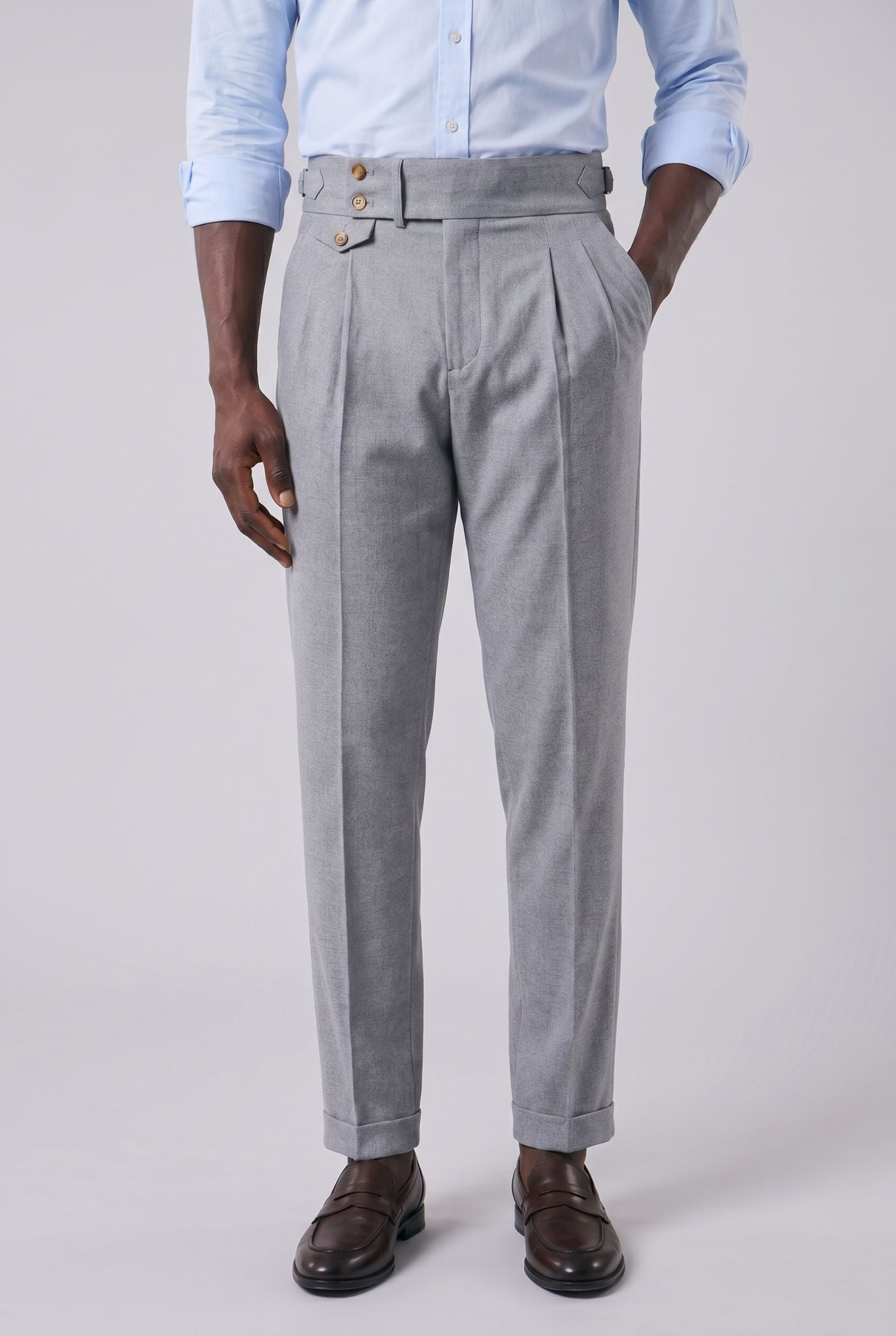 Men's Polyviscose Satin-finish Grey Tailored Trousers | Relvorn