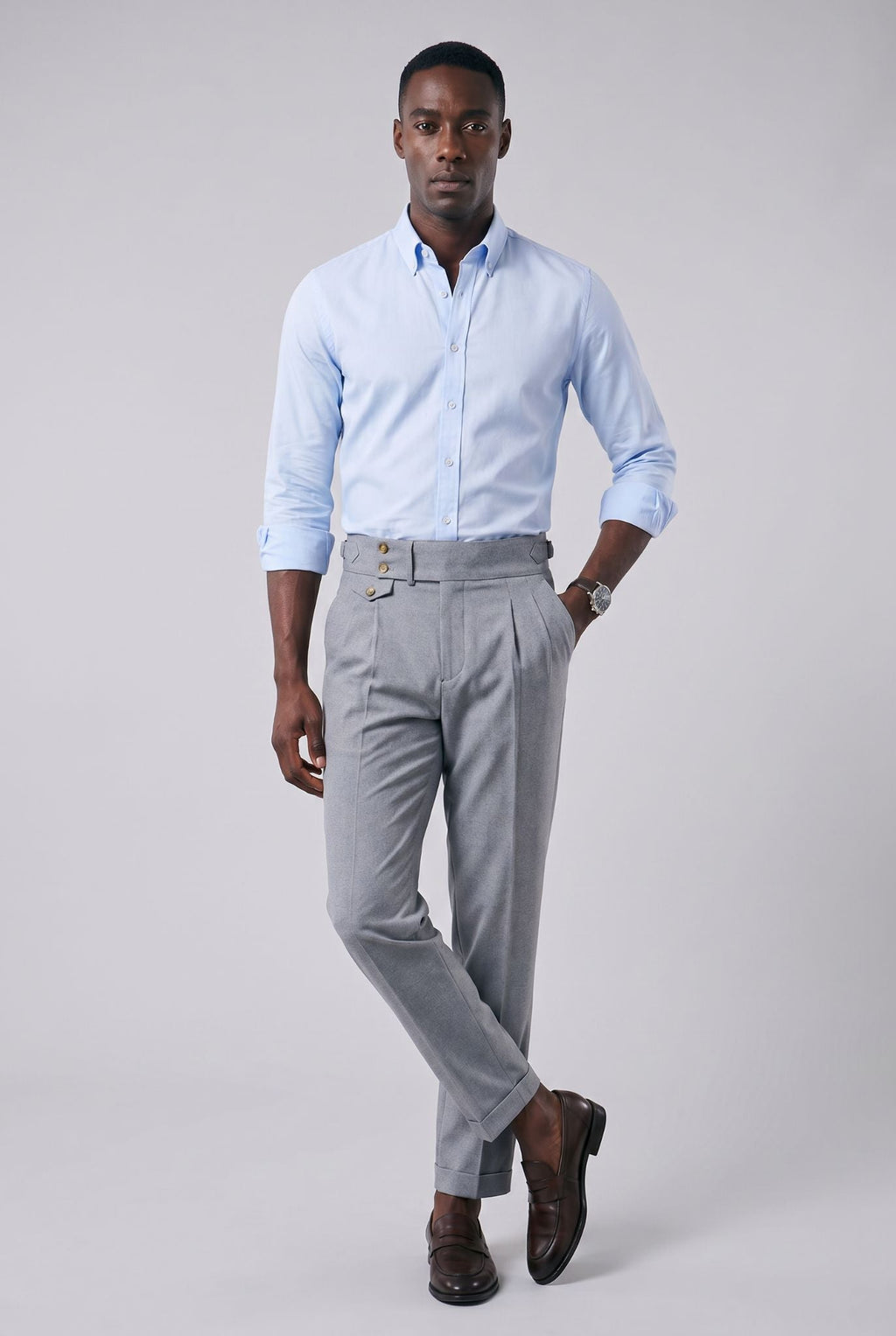 Men's Polyviscose Satin-finish Grey Tailored Trousers | Relvorn