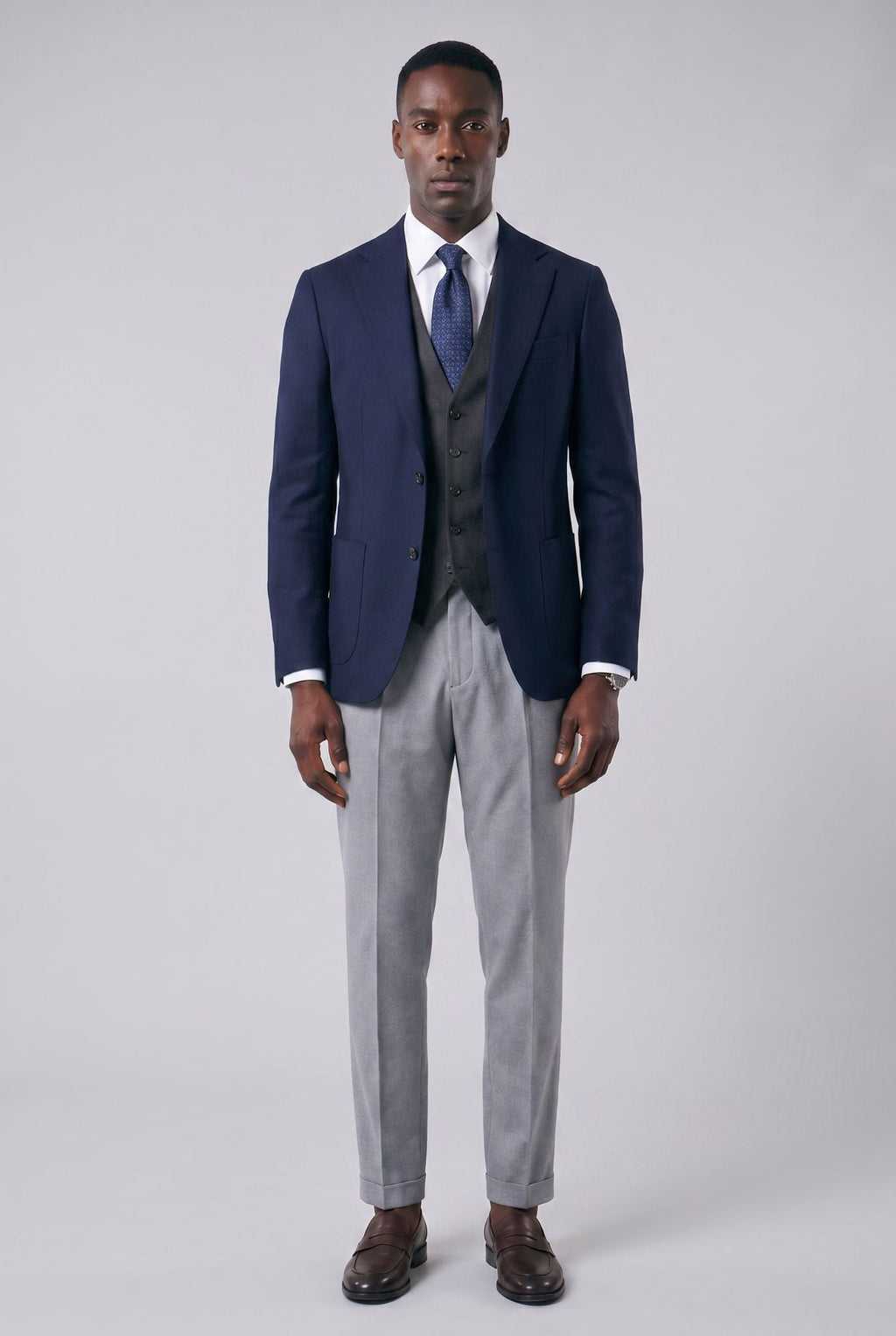 Men's Polyviscose Satin-finish Grey Tailored Trousers | Relvorn