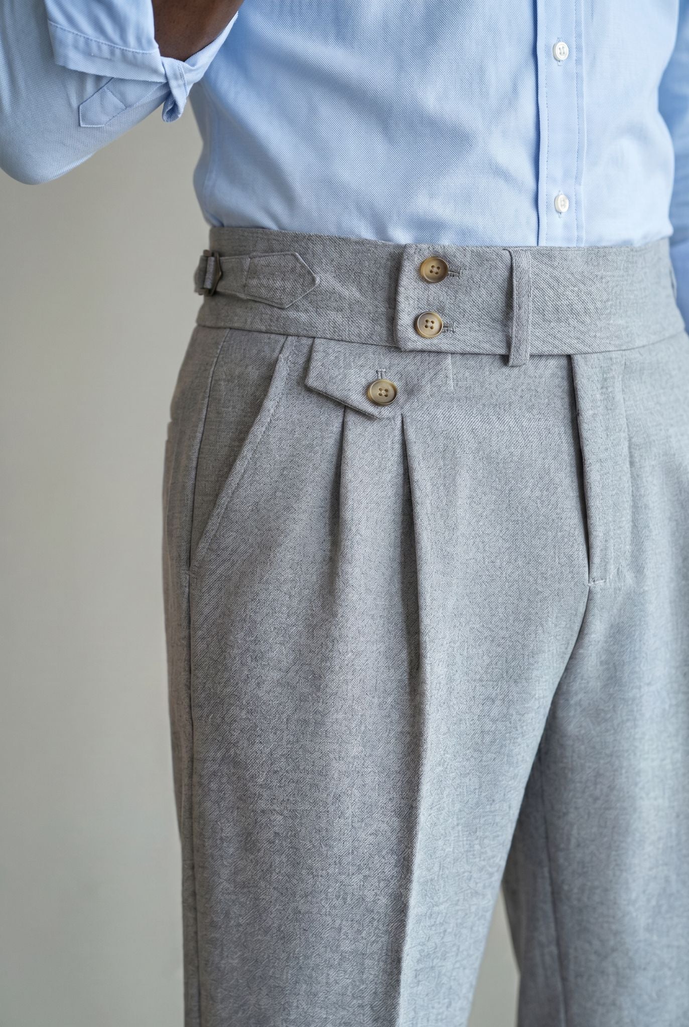 Men's Polyviscose Satin-finish Grey Tailored Trousers | Relvorn