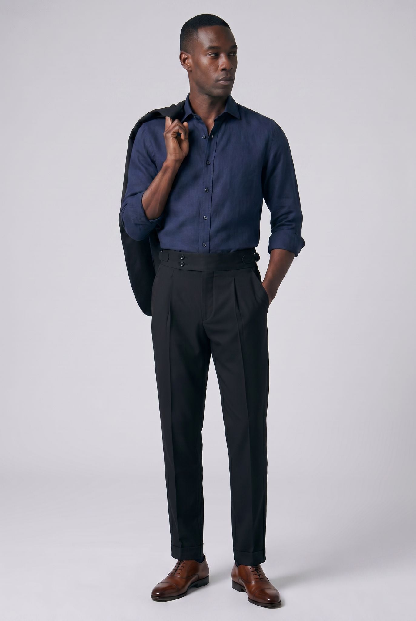 Men's Polyviscose Satin-finish Black Tailored Trousers | Relvorn