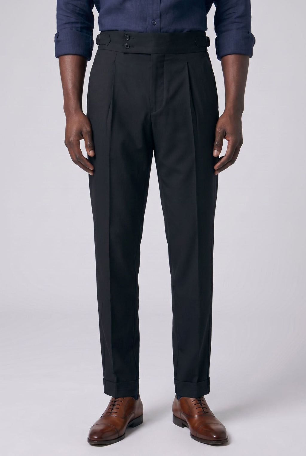Men's Polyviscose Satin-finish Black Tailored Trousers | Relvorn