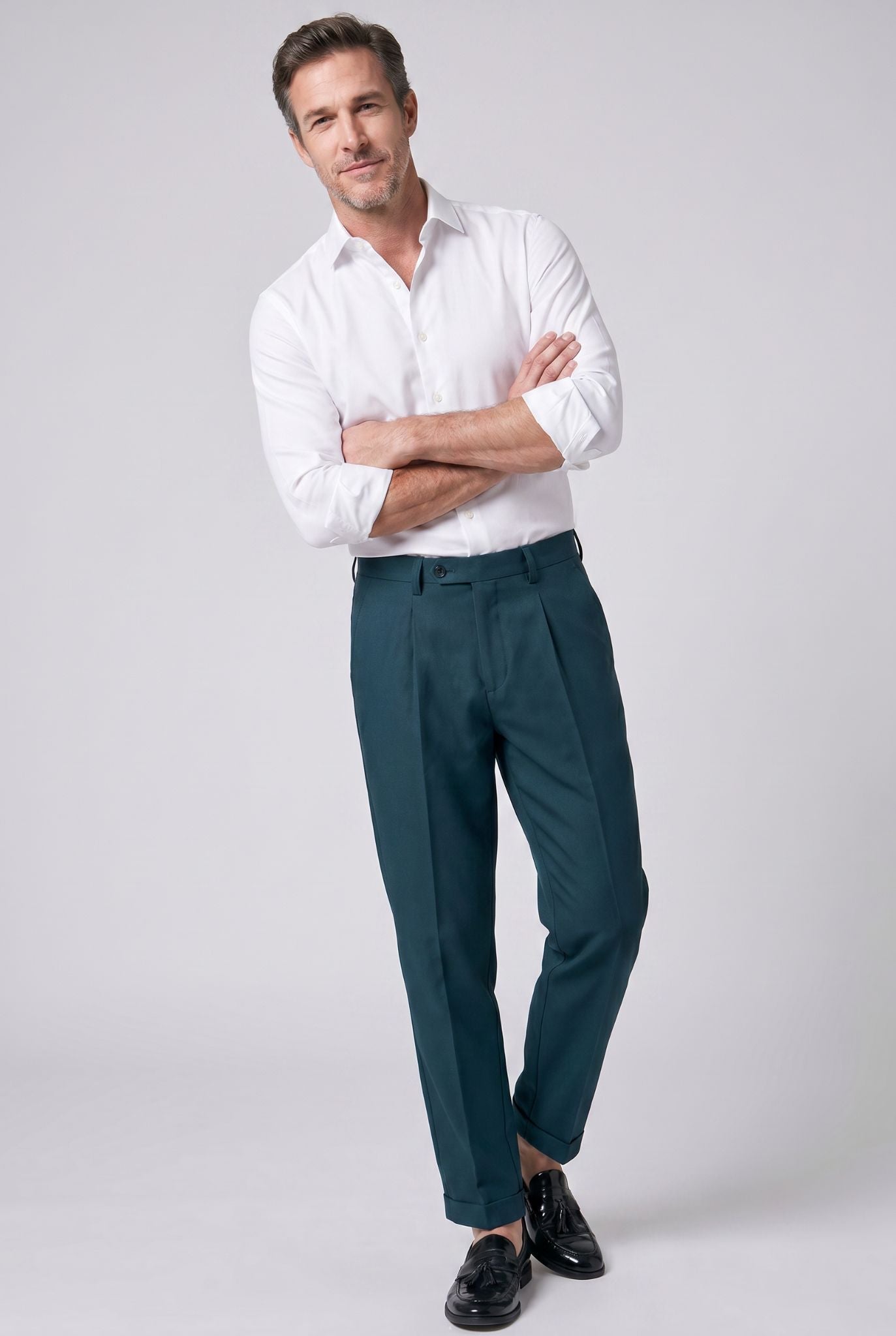 Men's Polyviscose Satin-finish Green Moss Tailored Trousers | Relvorn