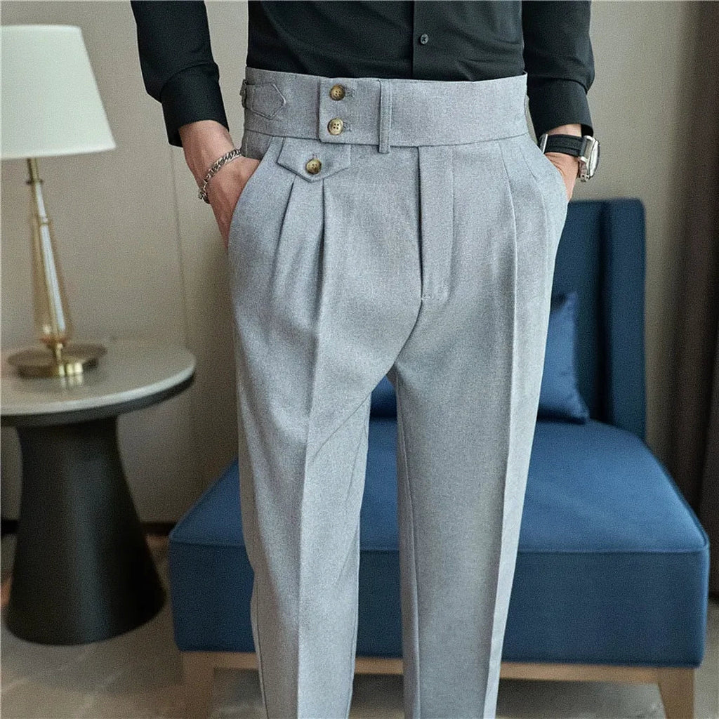 Men's Polyviscose Satin-finish Grey Tailored Trousers | Relvorn