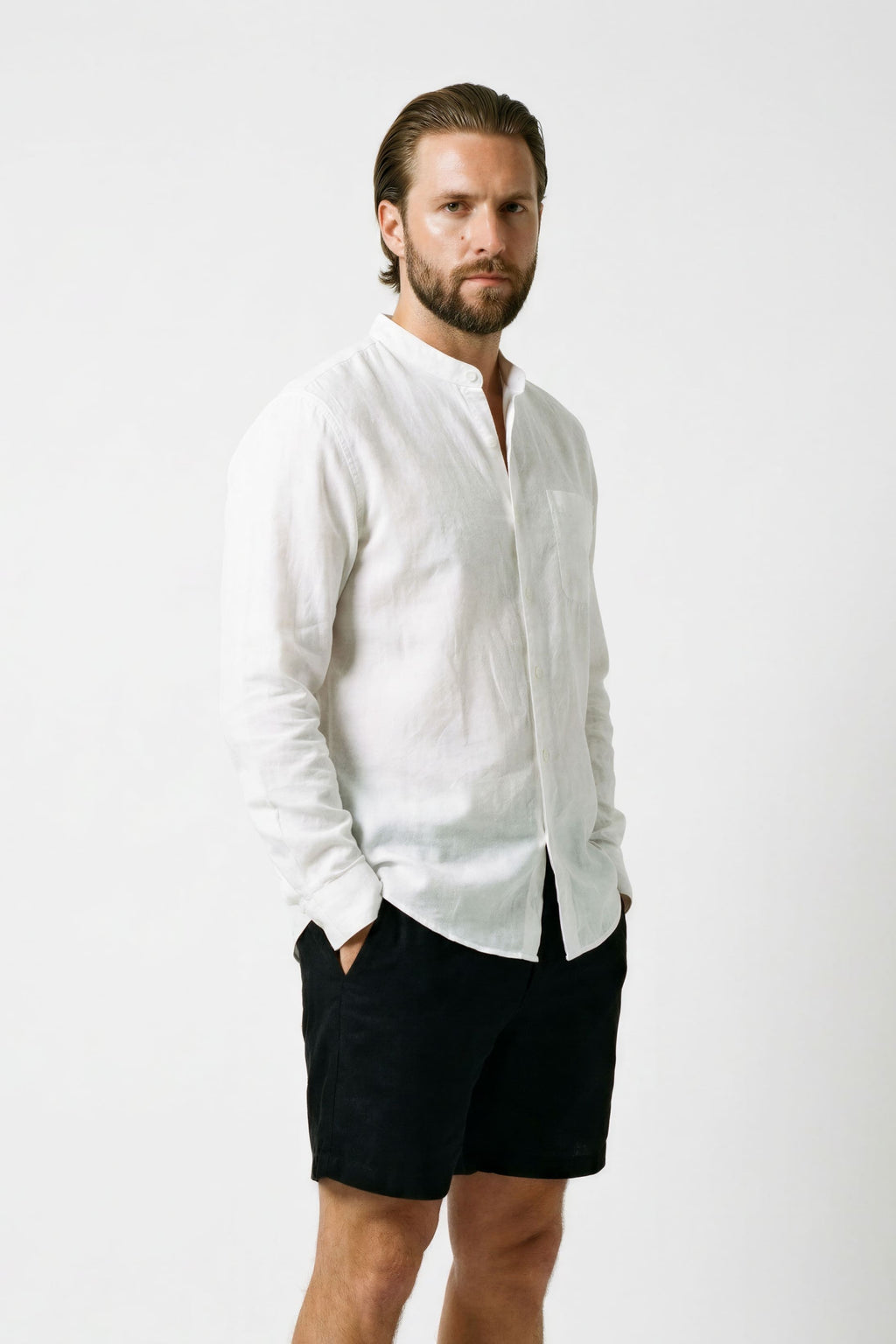 Men's Mandarin Collar Linen Shirt | Relvorn