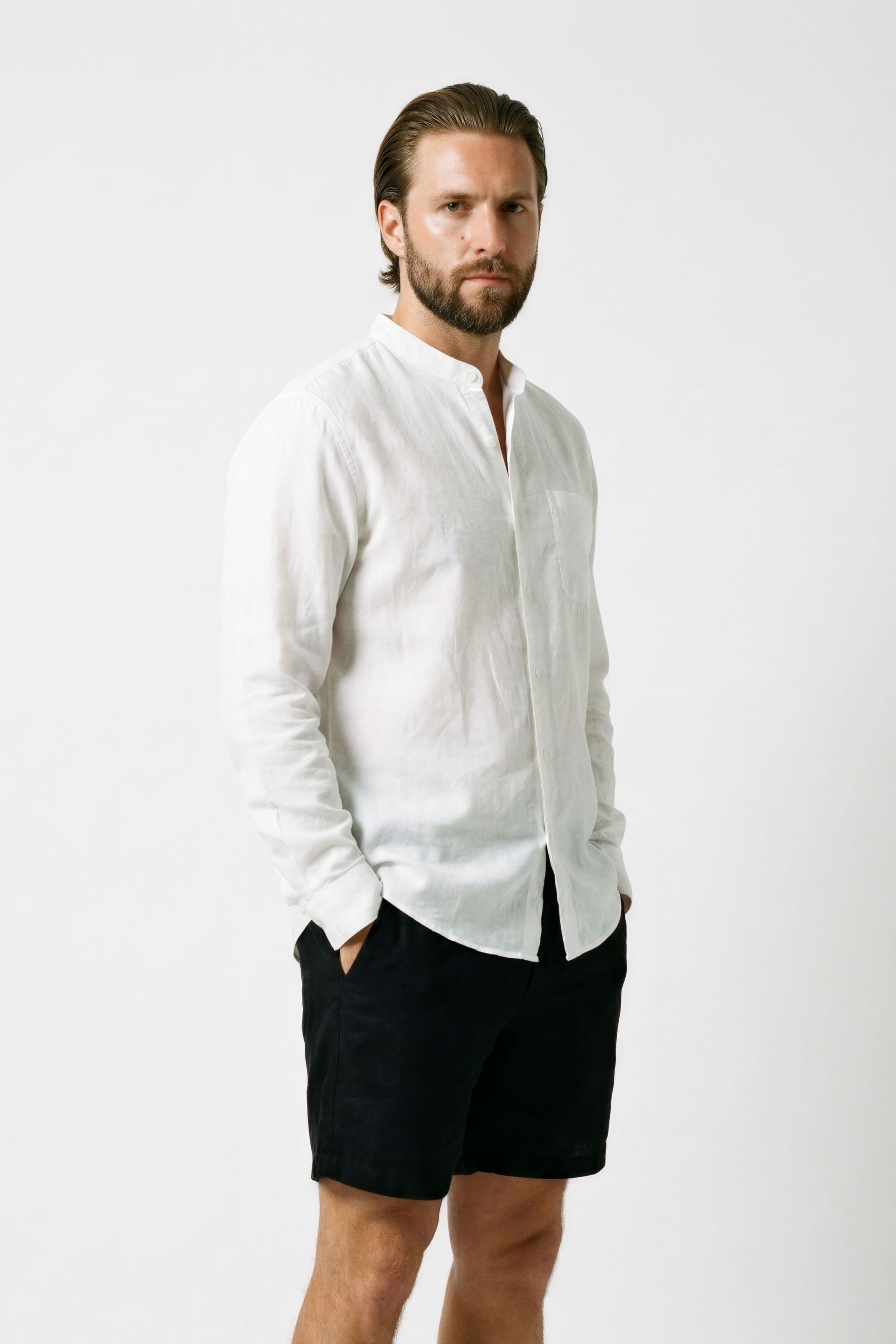 Men's Mandarin Collar Linen Shirt | Relvorn