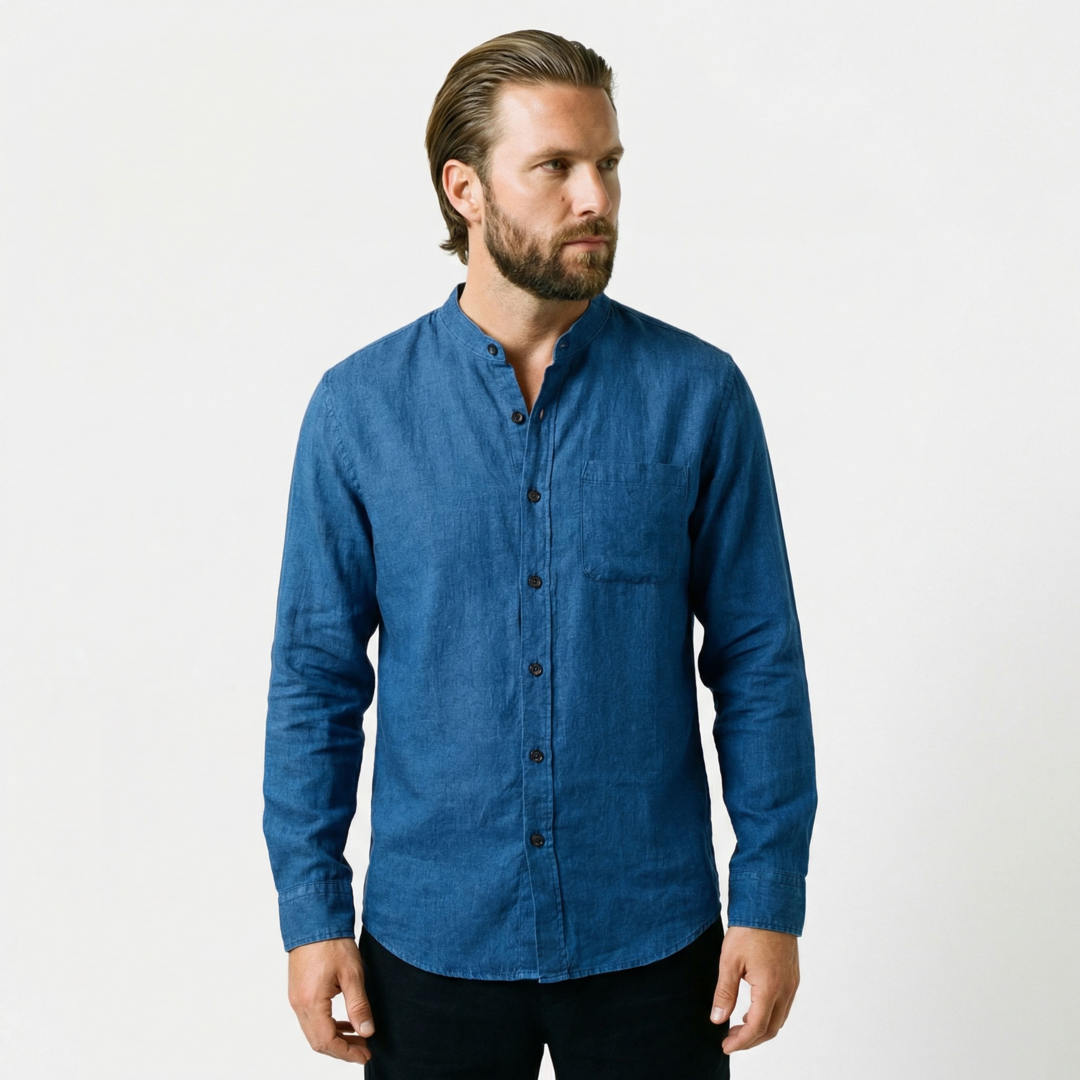 Men's Mandarin Collar Linen Shirt | Relvorn