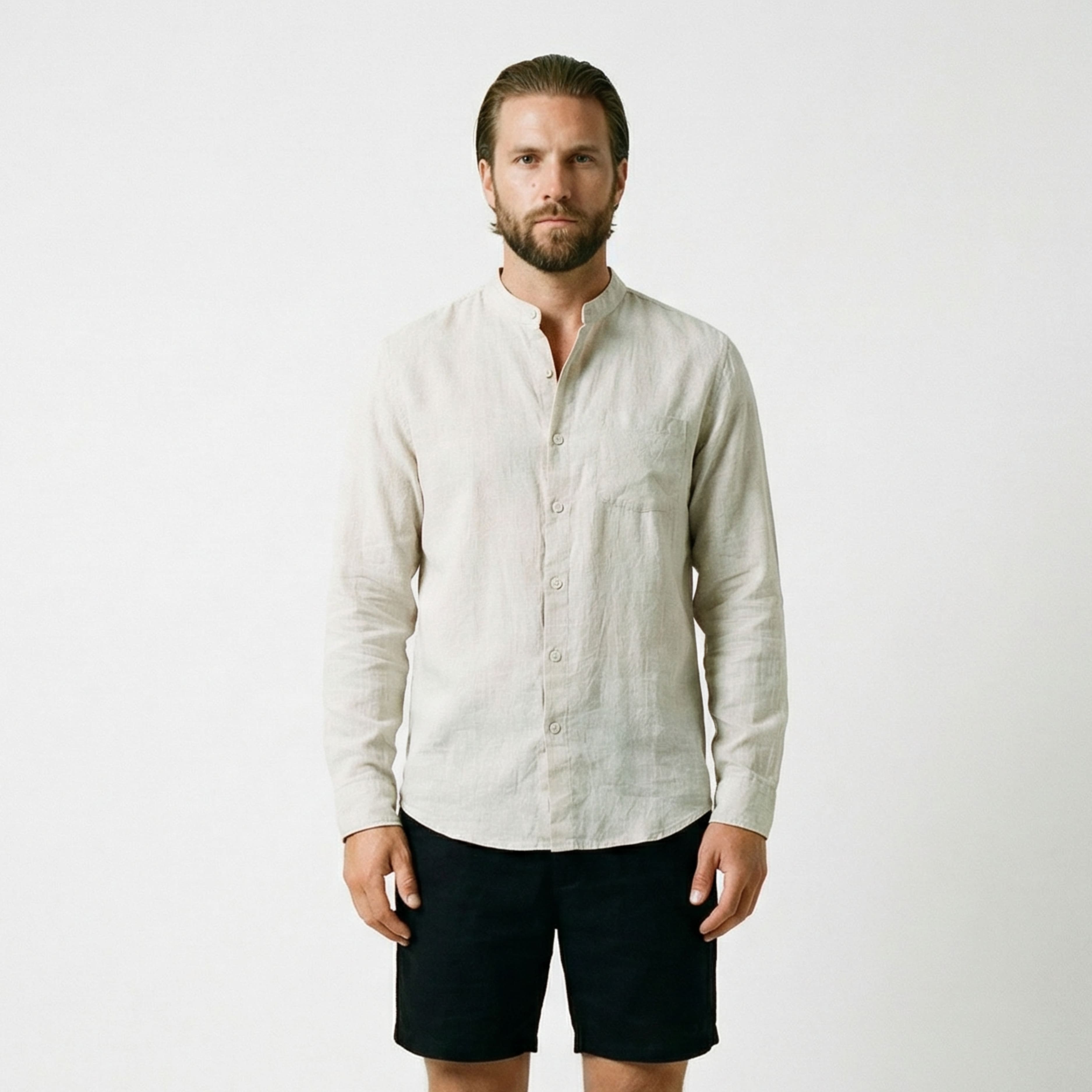 Men's Mandarin Collar Linen Shirt | Relvorn