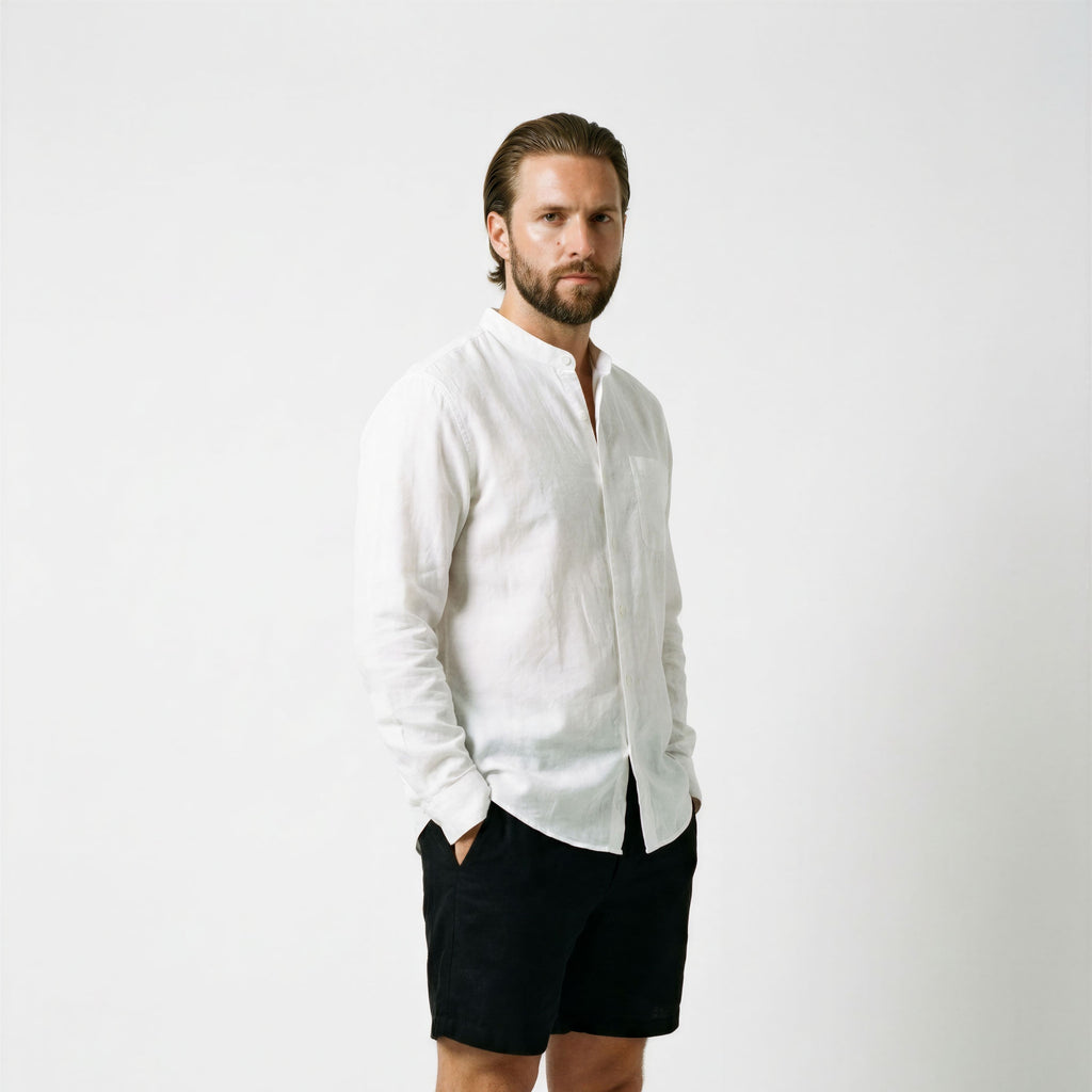 Men's Mandarin Collar Linen Shirt | Relvorn