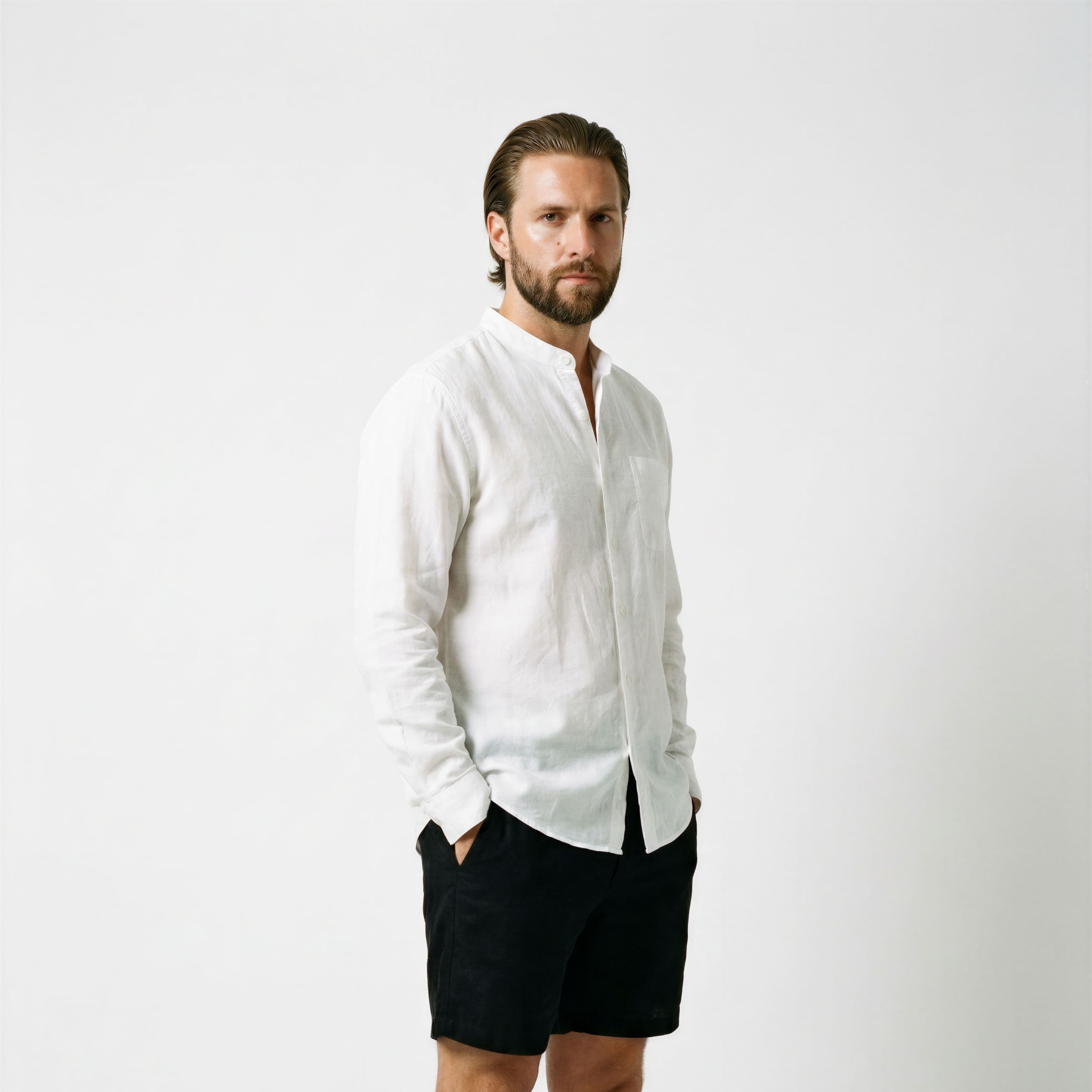 Men's Mandarin Collar Linen Shirt | Relvorn