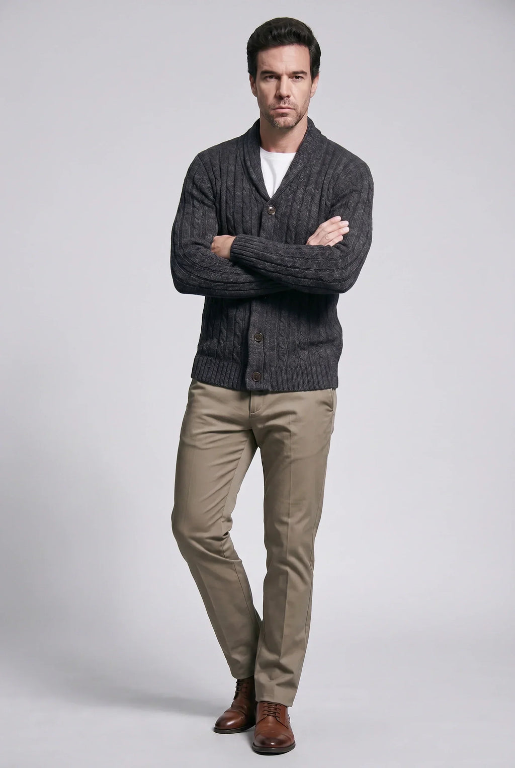 Men's Heavyweight Cable Knit Shawl Collar Cardigan | Relvorn