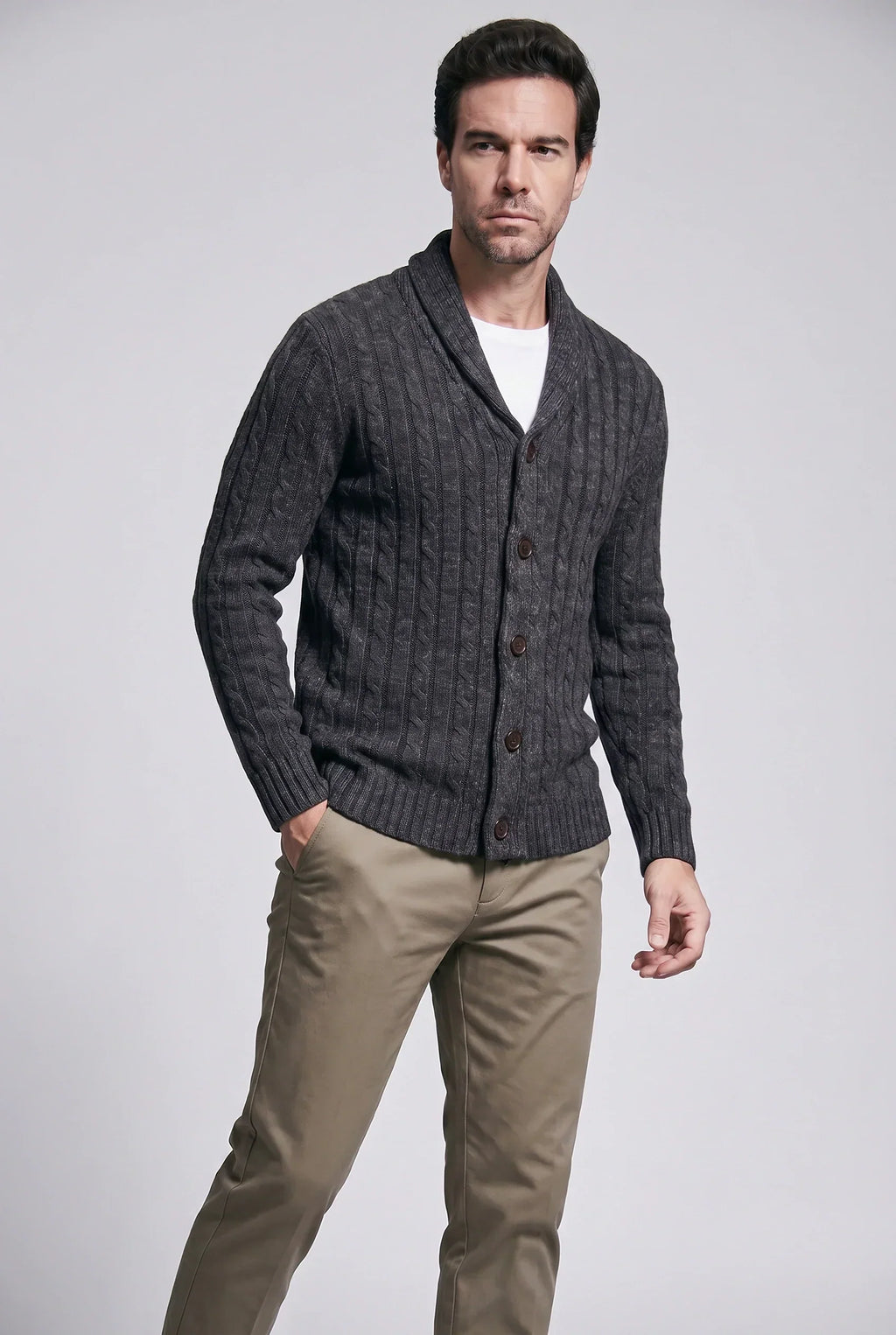 Men's Heavyweight Cable Knit Shawl Collar Cardigan | Relvorn