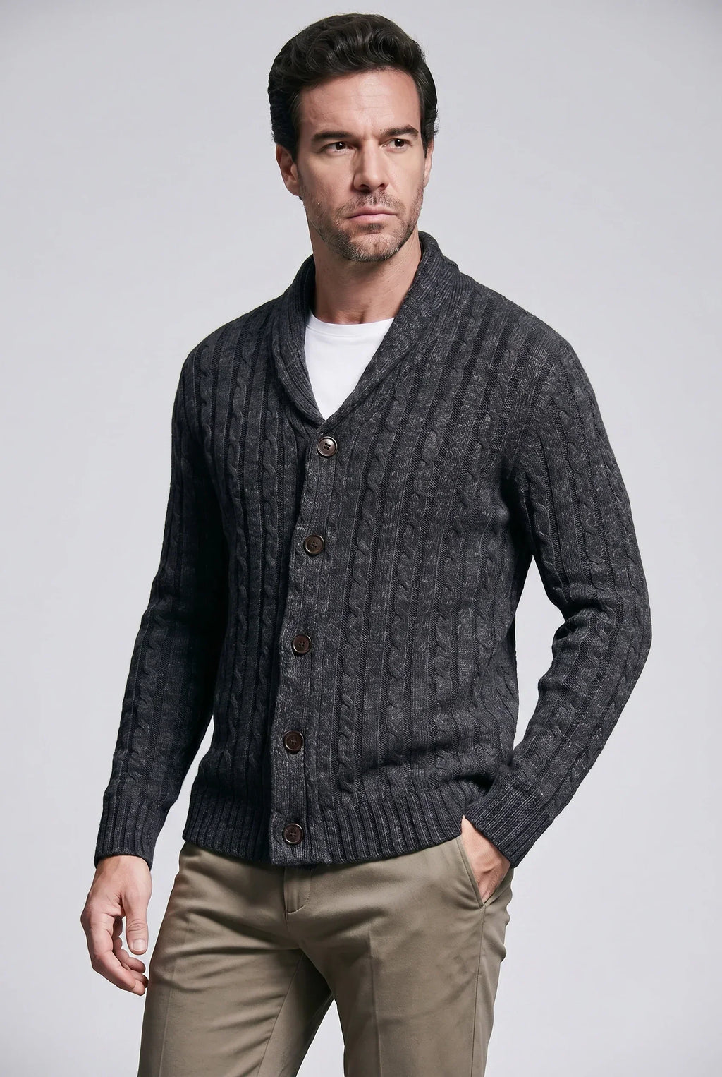 Men's Heavyweight Cable Knit Shawl Collar Cardigan | Relvorn