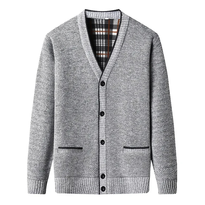 Men's Marl Wool Cardigan with Checked Lining | Relvorn