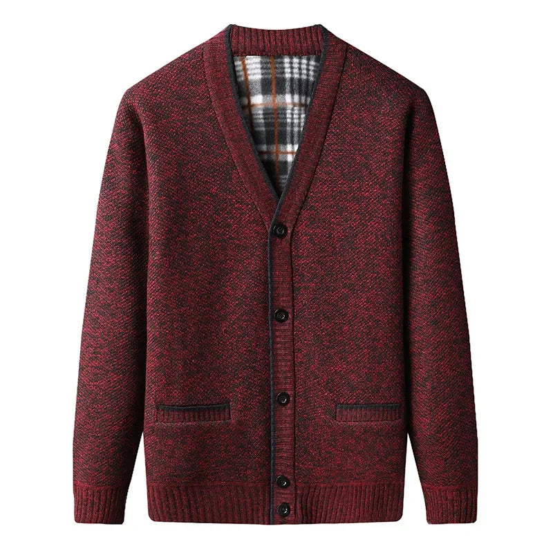 Men's Marl Wool Cardigan with Checked Lining | Relvorn