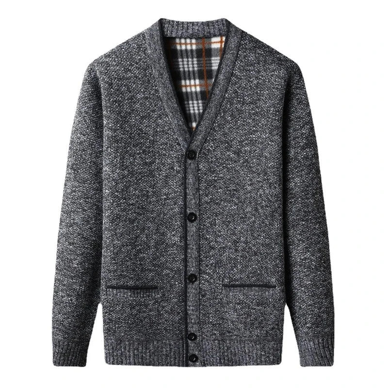Men's Marl Wool Cardigan with Checked Lining | Relvorn