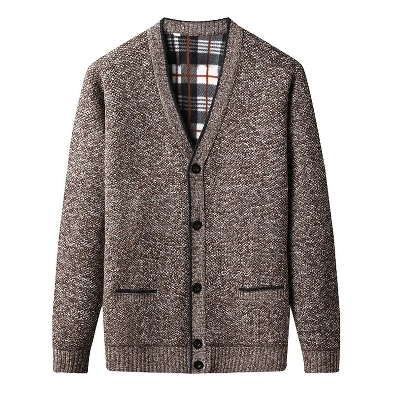 Men's Marl Wool Cardigan with Checked Lining | Relvorn