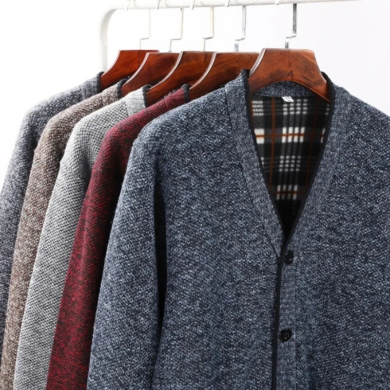 Men's Marl Wool Cardigan with Checked Lining | Relvorn