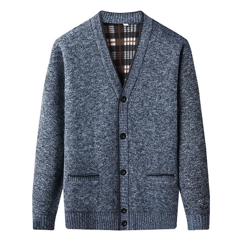 Men's Marl Wool Cardigan with Checked Lining | Relvorn