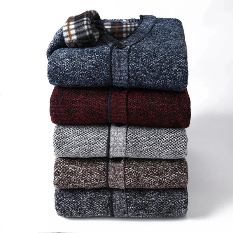 Men's Marl Wool Cardigan with Checked Lining | Relvorn