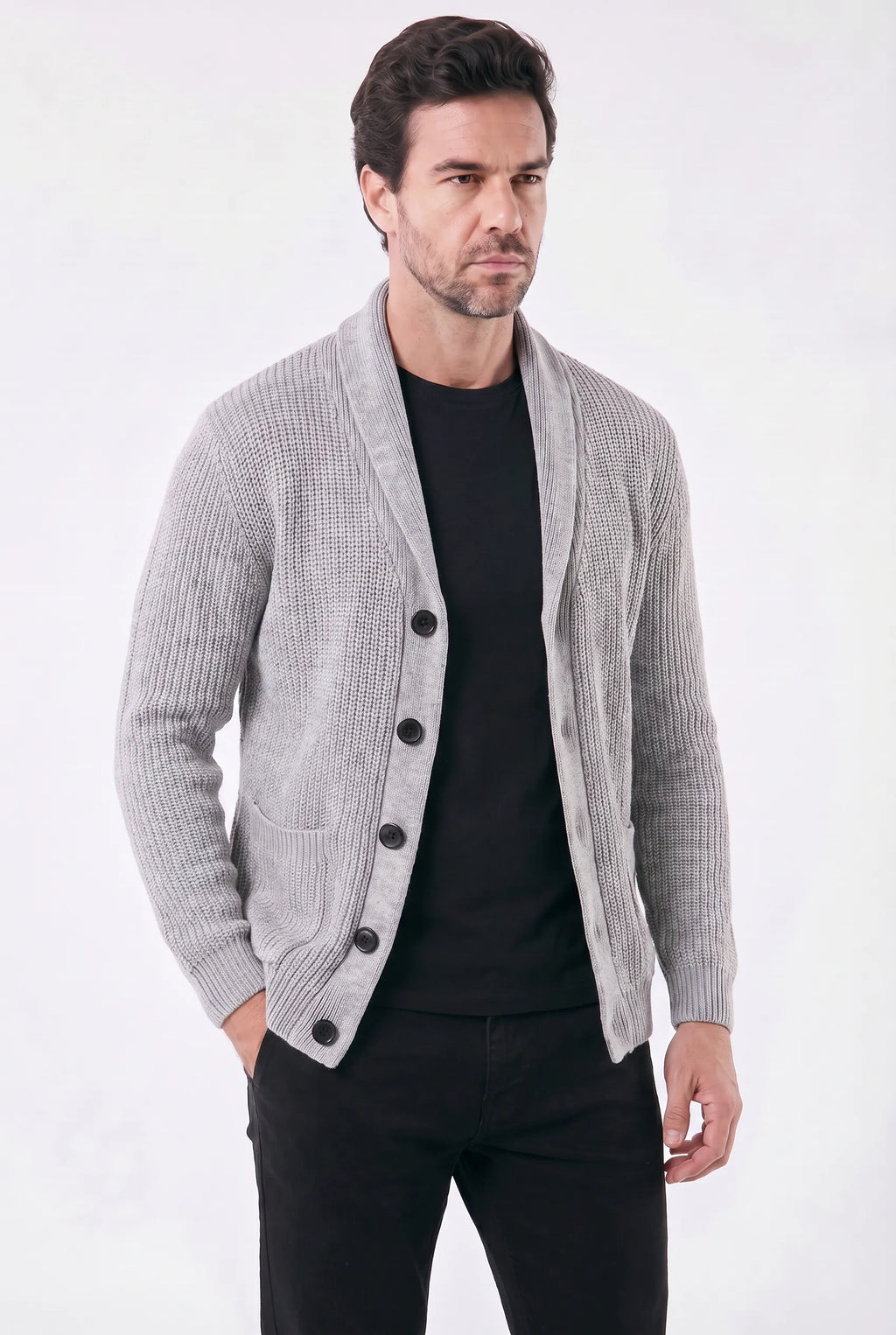 Gilet en tricot côtelé à col châle pour homme | Relvorn