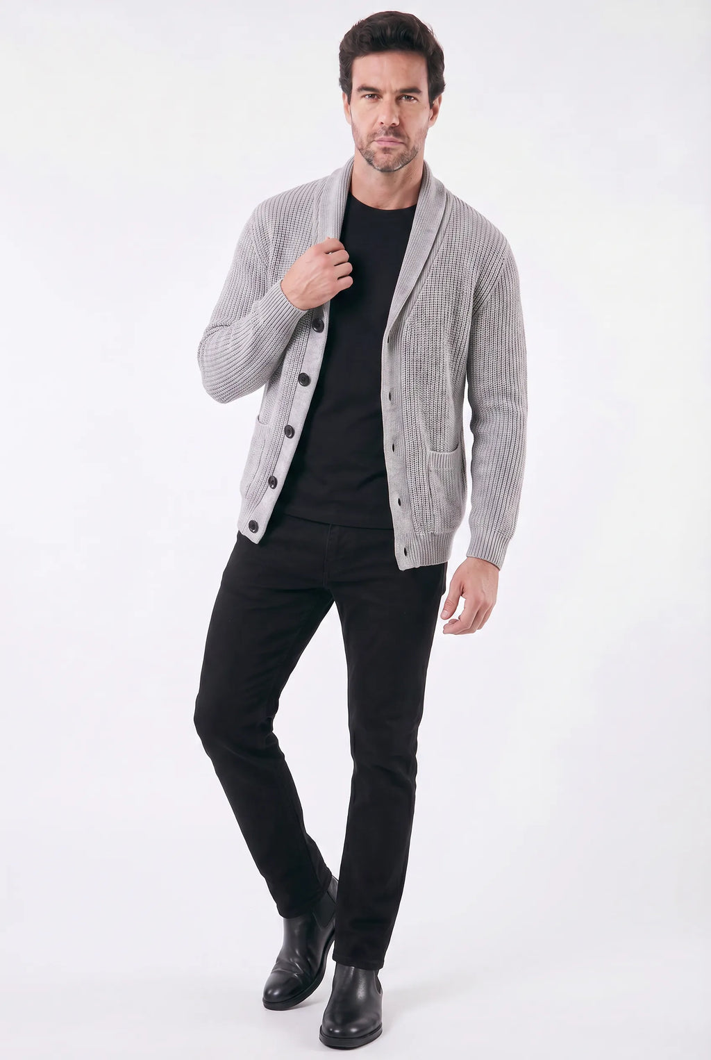 Gilet en tricot côtelé à col châle pour homme | Relvorn
