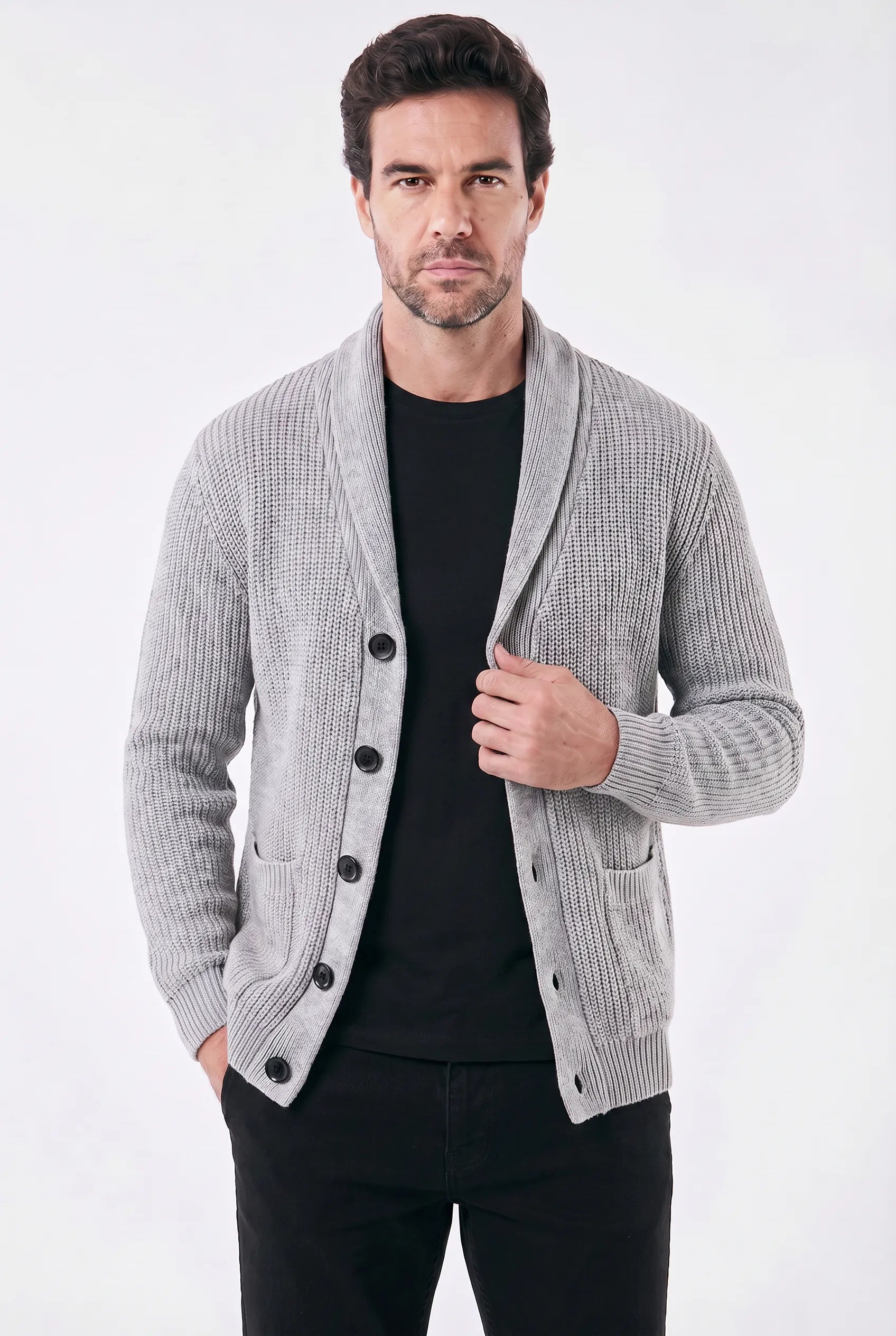 Gilet en tricot côtelé à col châle pour homme | Relvorn
