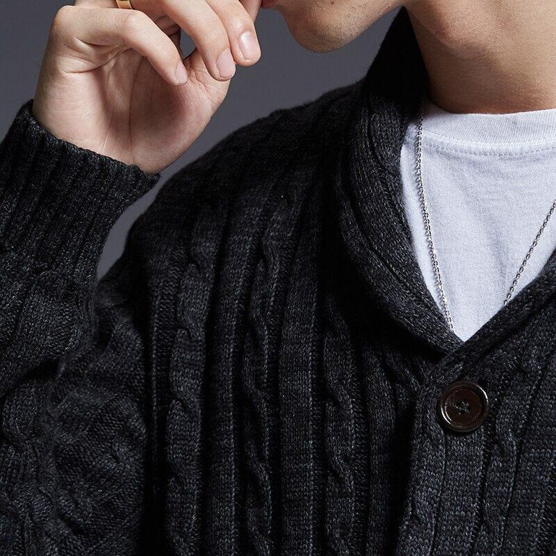 Men's Heavyweight Cable Knit Shawl Collar Cardigan | Relvorn