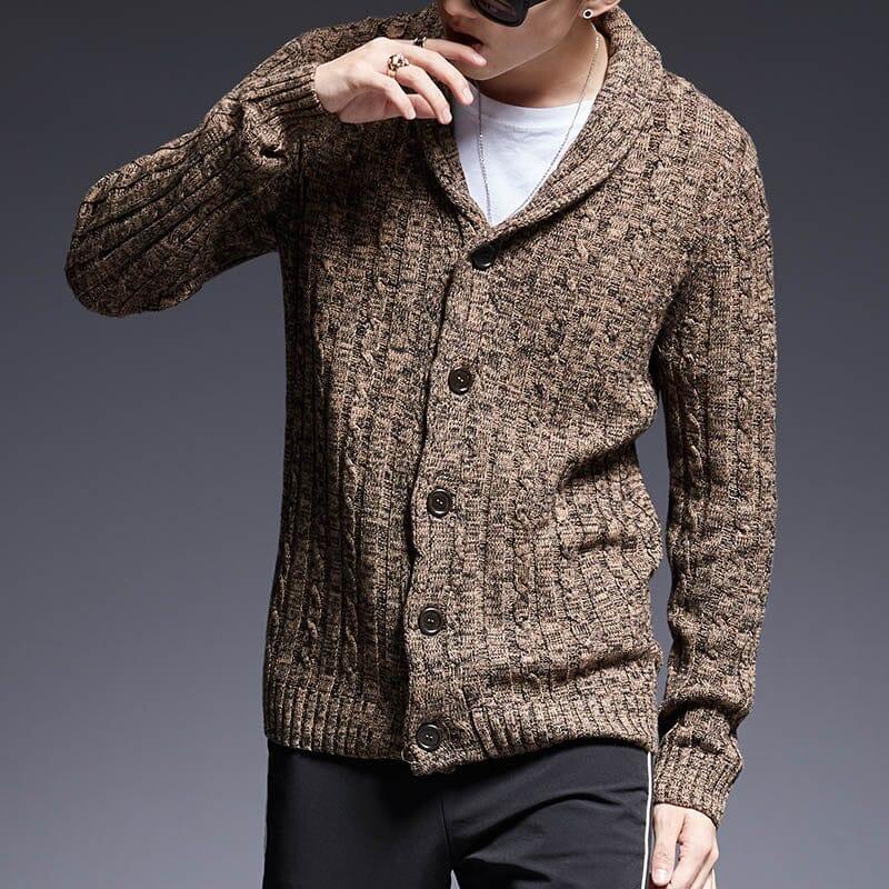 Men's Heavyweight Cable Knit Shawl Collar Cardigan | Relvorn