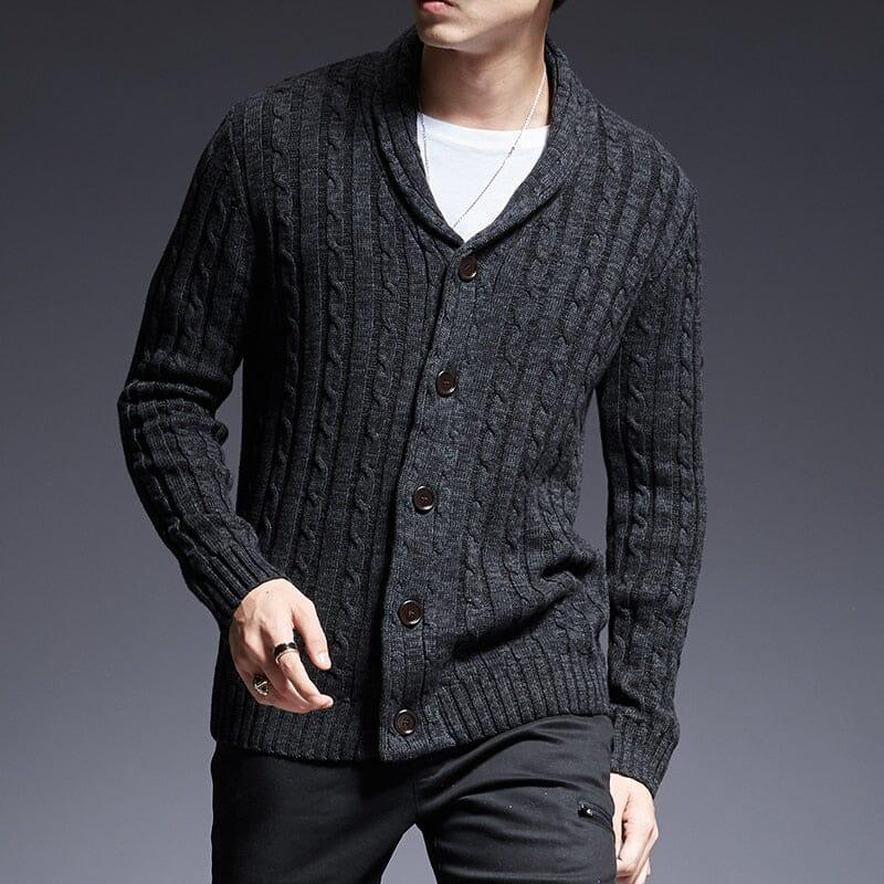 Men's Heavyweight Cable Knit Shawl Collar Cardigan | Relvorn
