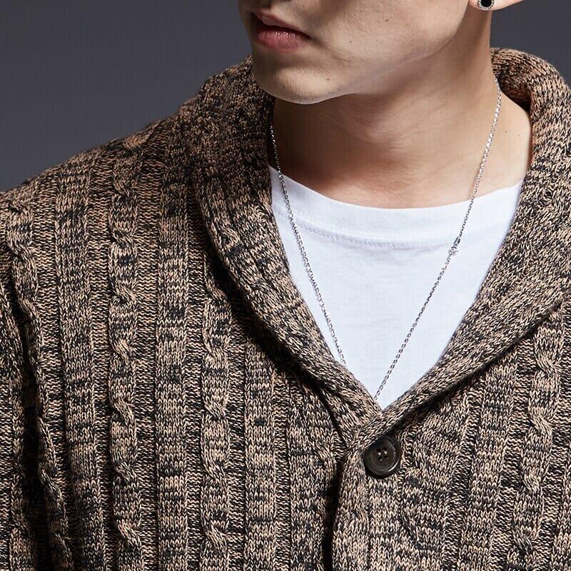 Men's Heavyweight Cable Knit Shawl Collar Cardigan | Relvorn