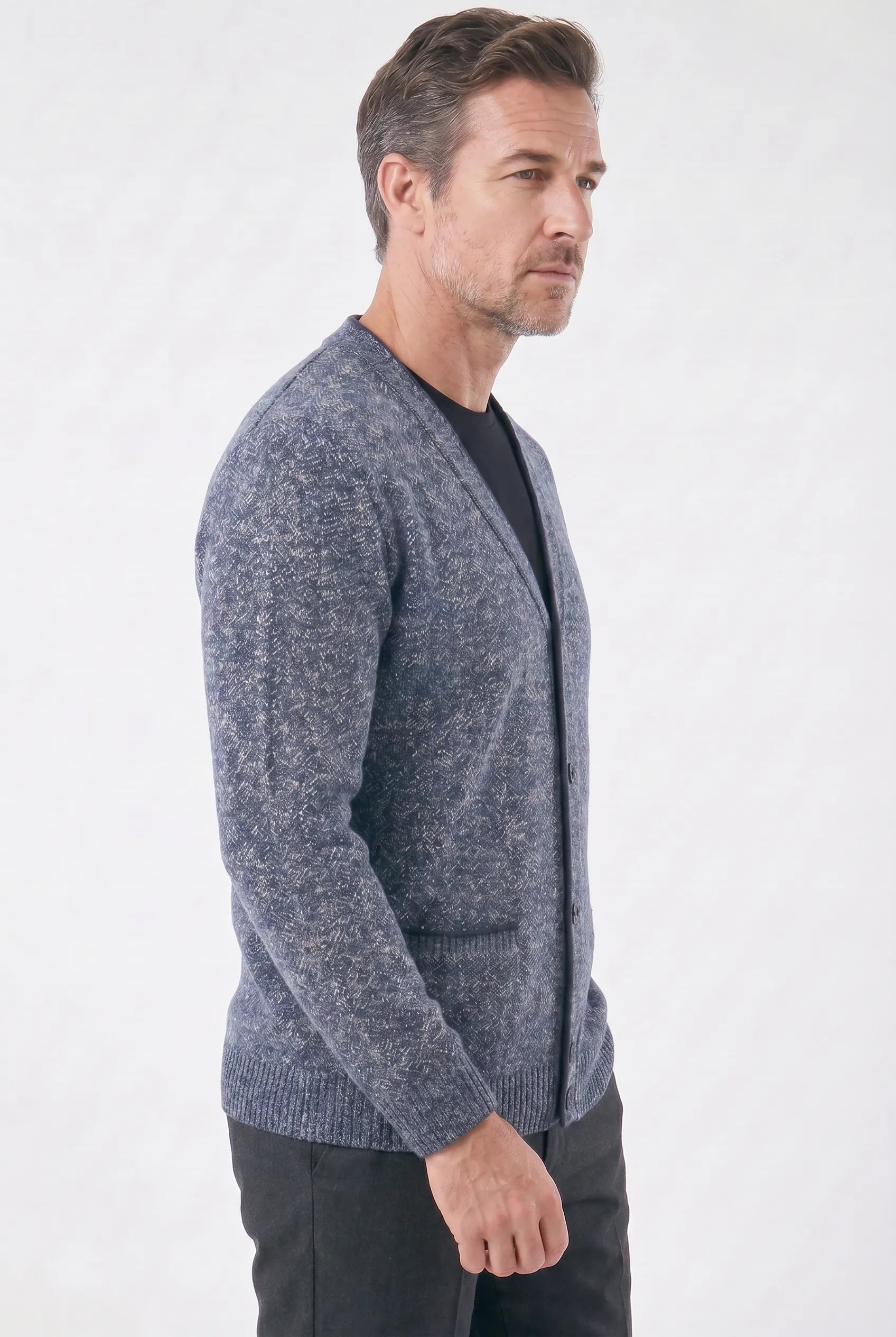 Men's Marl Wool Cardigan with Checked Lining | Relvorn