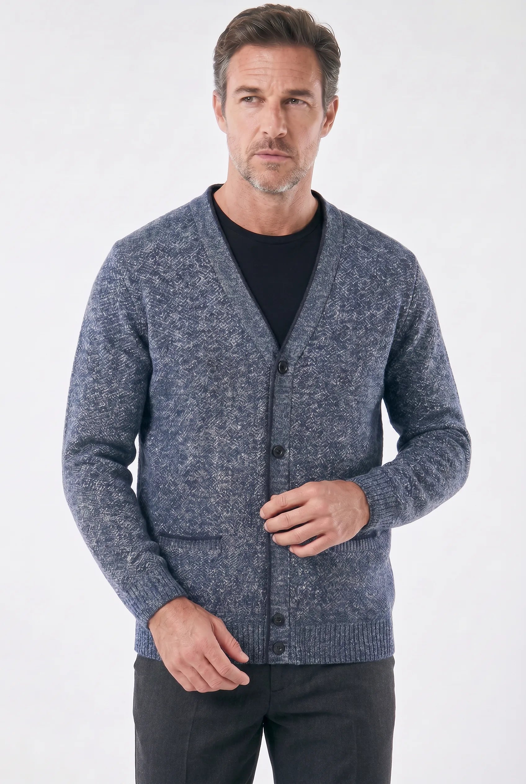Men's Marl Wool Cardigan with Checked Lining | Relvorn
