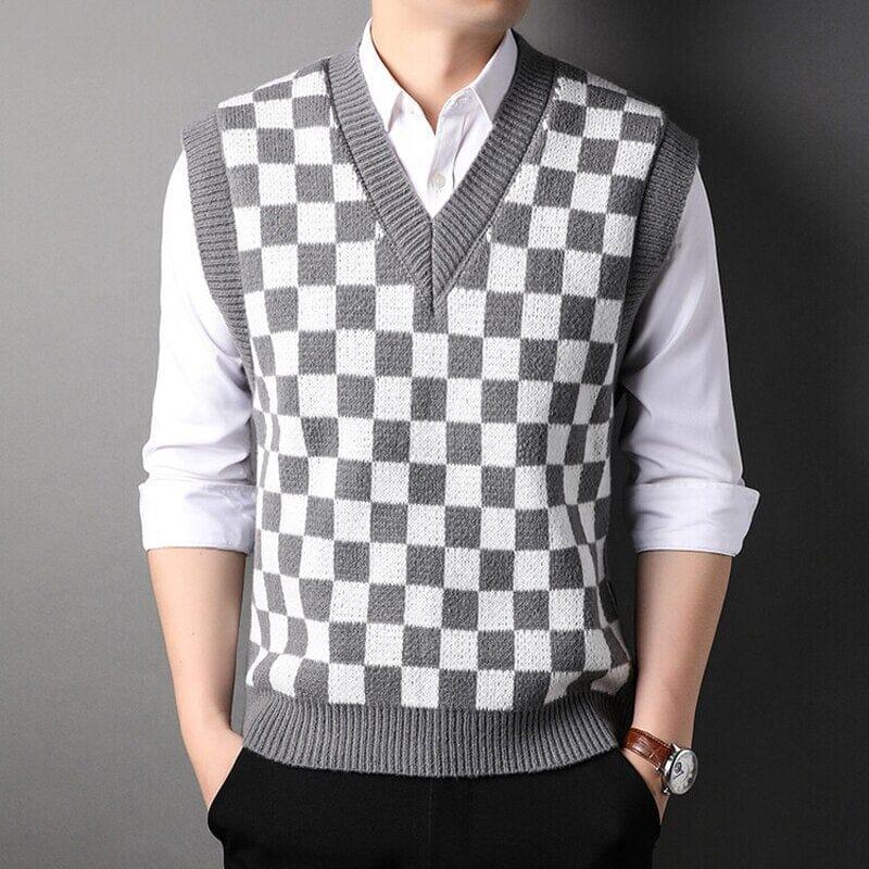 Men's Pattern Checked Embroidered Carlsen Waistcoat | Relvorn