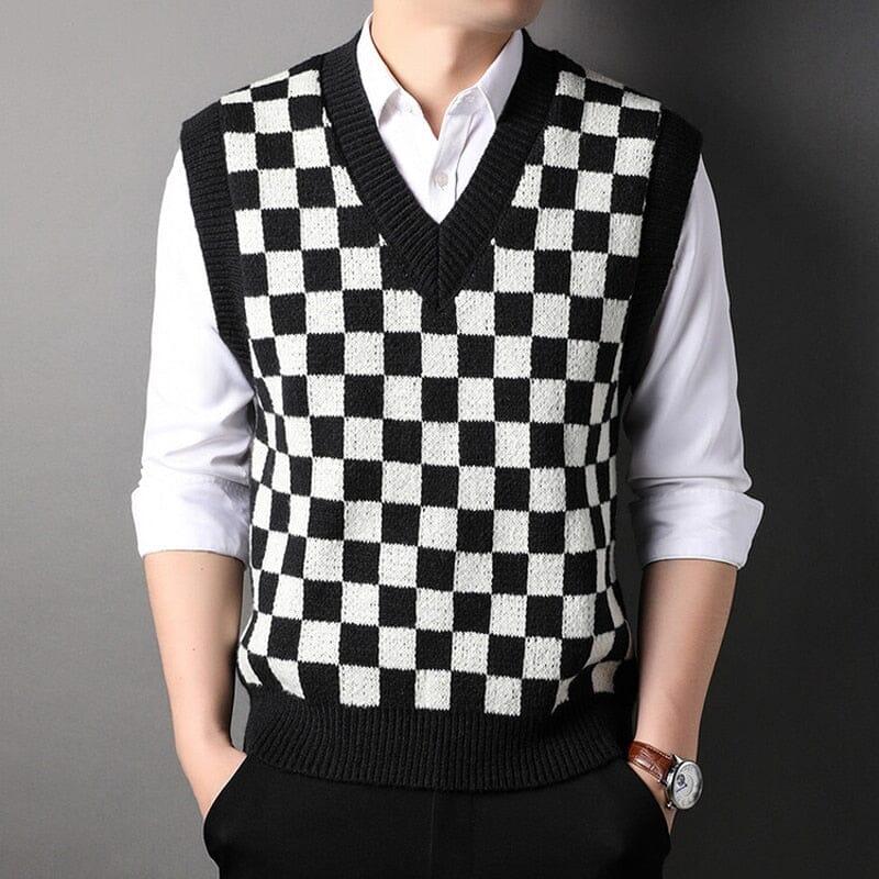 Men's Pattern Checked Embroidered Carlsen Waistcoat | Relvorn