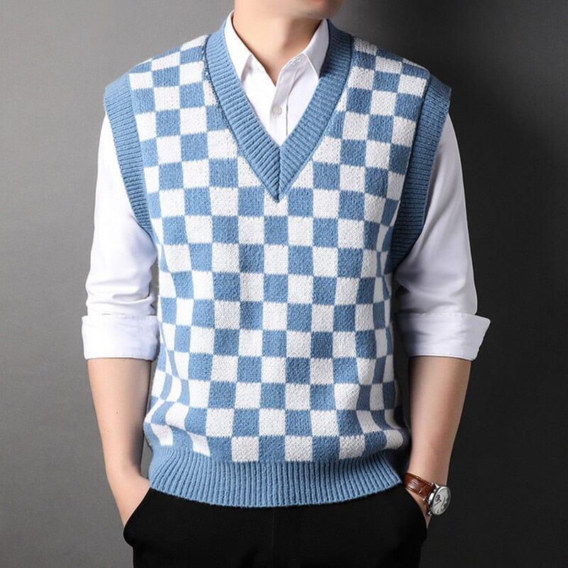Men's Pattern Checked Embroidered Carlsen Waistcoat | Relvorn