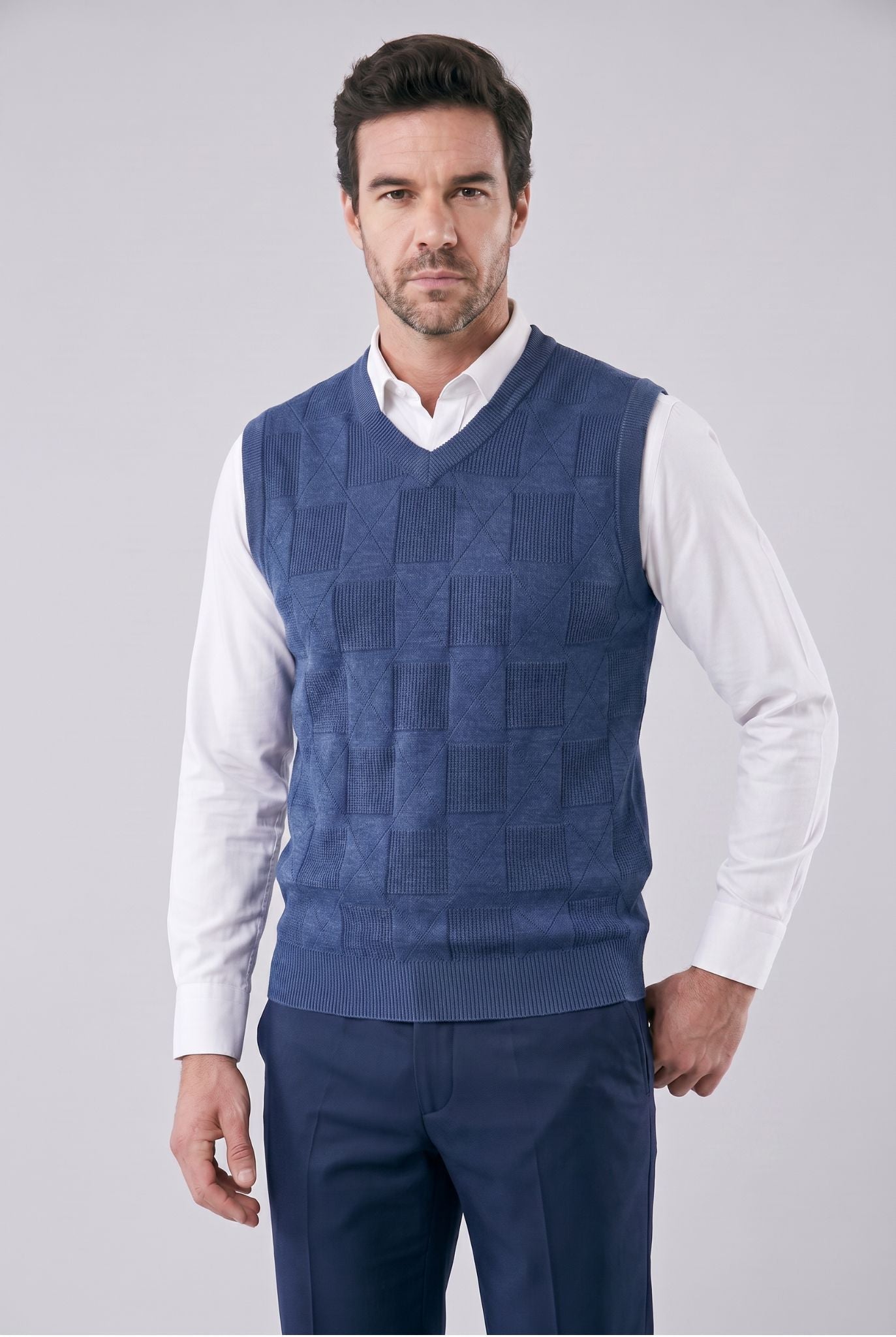 Men's Checked with Design Classic Knitted Waistcoat | Relvorn
