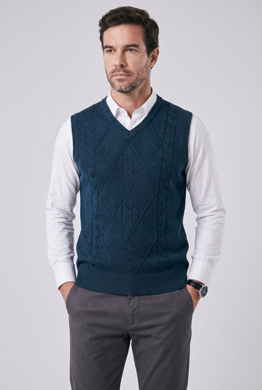 Men's V-neck and Embroidered Finish Waistcoat | Relvorn